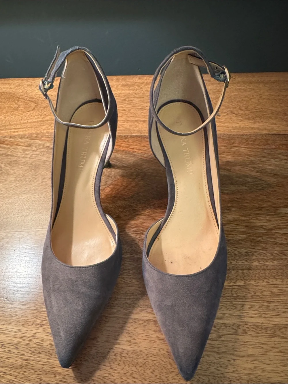 Women's Suede Pointed Toe Ankle Strap Pumps - Denim Blue